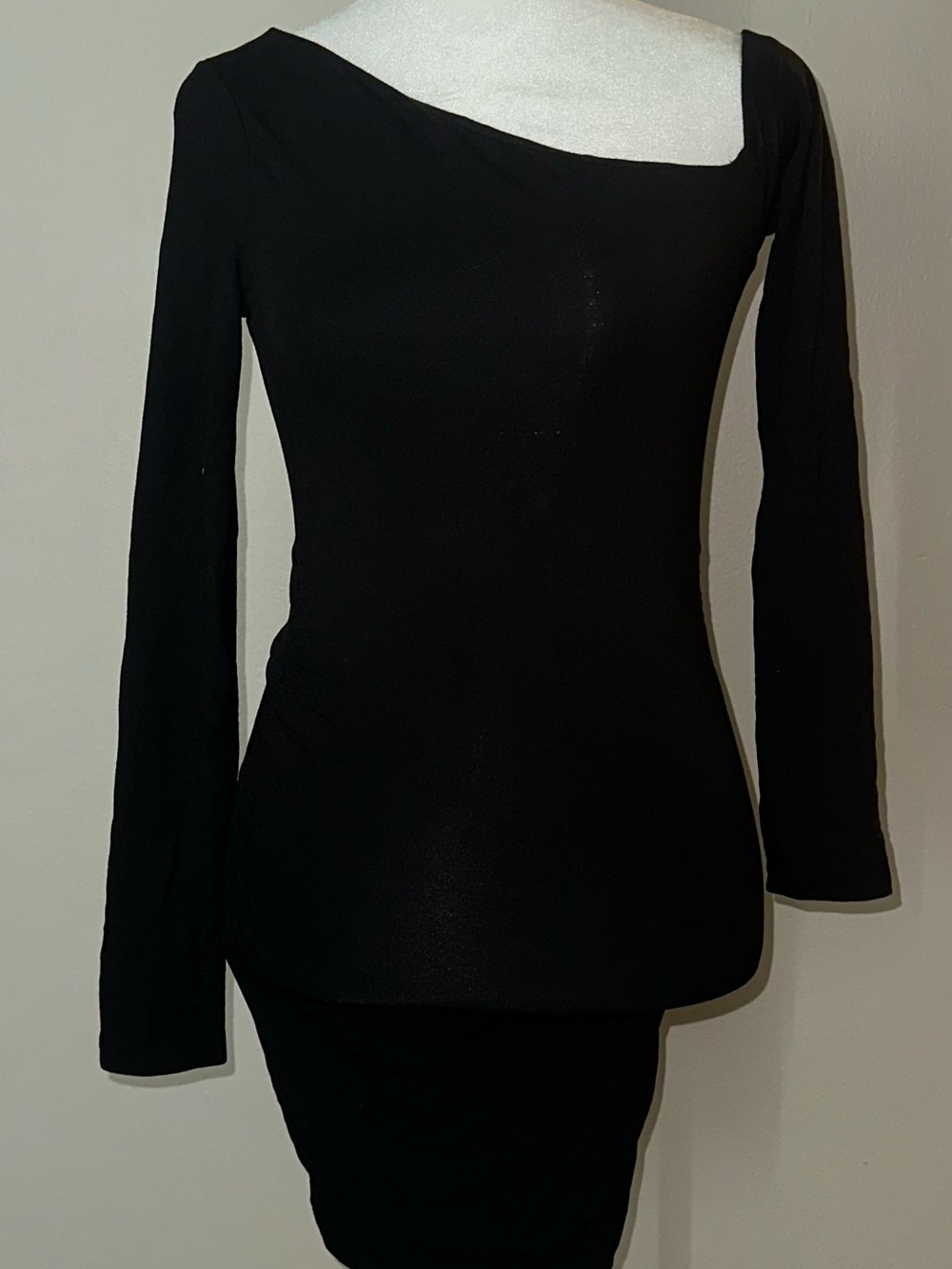 Oh Polly Black Asymmetric Neck Long Sleeve Mini Dress